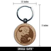 Yin and Yang Cats Curled Up Together Engraved Wood Round Keychain Tag Charm