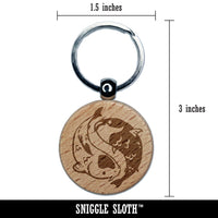 Yin and Yang Koi Fish Engraved Wood Round Keychain Tag Charm