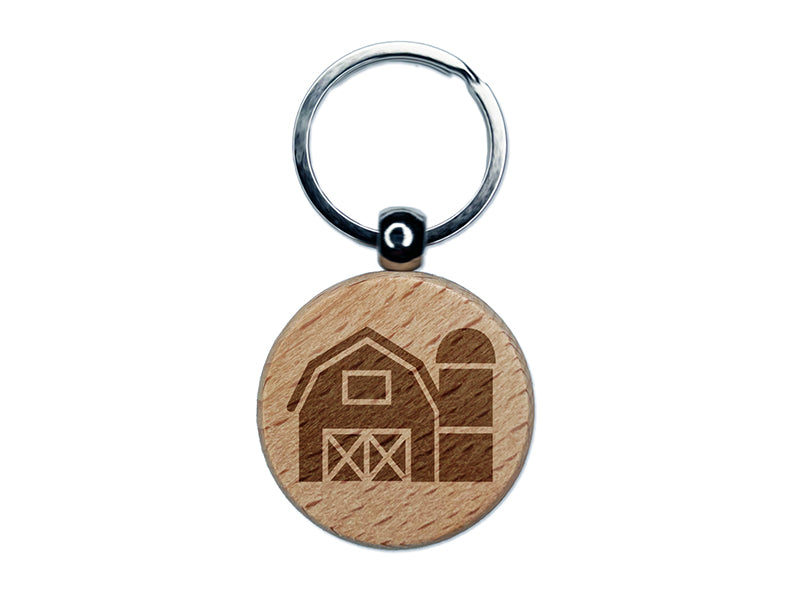 Farm Barn with Silo Engraved Wood Round Keychain Tag Charm