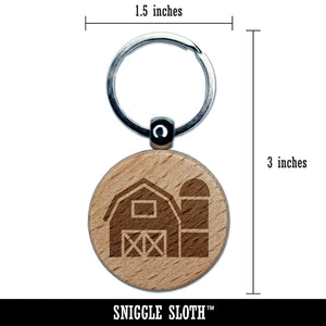 Farm Barn with Silo Engraved Wood Round Keychain Tag Charm