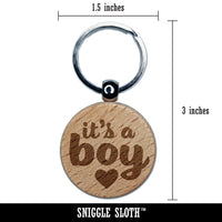 It's a Boy Baby Shower Party Engraved Wood Round Keychain Tag Charm