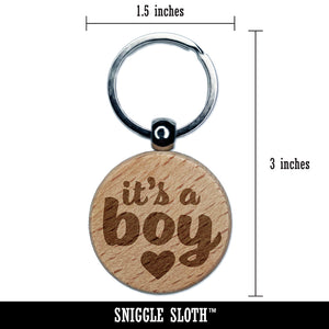 It's a Boy Baby Shower Party Engraved Wood Round Keychain Tag Charm