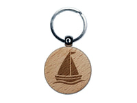 Sailing Sailboat Engraved Wood Round Keychain Tag Charm