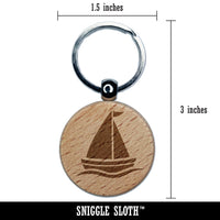 Sailing Sailboat Engraved Wood Round Keychain Tag Charm