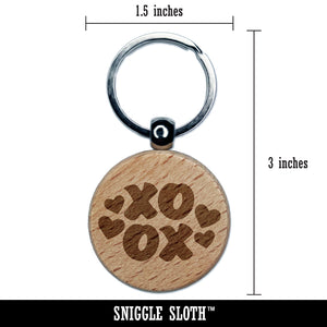 XOXO with Hearts and Love Engraved Wood Round Keychain Tag Charm