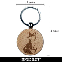 Curious Fox Sitting Looking Back Engraved Wood Round Keychain Tag Charm