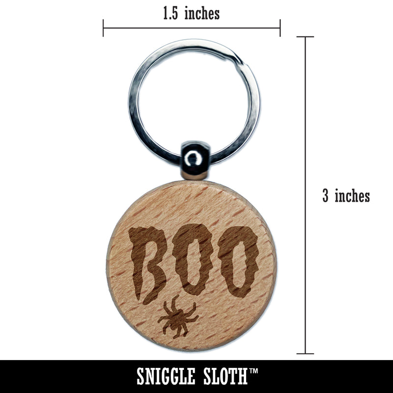 Boo with Spider Halloween Engraved Wood Round Keychain Tag Charm