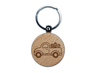 Cute Truck with Easter Eggs Engraved Wood Round Keychain Tag Charm