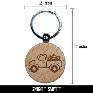 Cute Truck with Easter Eggs Engraved Wood Round Keychain Tag Charm