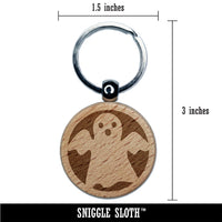 Spooky Halloween Ghost Engraved Wood Round Keychain Tag Charm