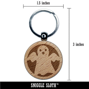 Spooky Halloween Ghost Engraved Wood Round Keychain Tag Charm