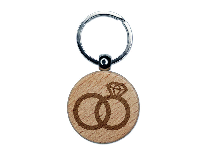 Wedding Rings with Diamond Overlapping Engraved Wood Round Keychain Tag Charm