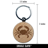 Crab Beach Ocean Engraved Wood Round Keychain Tag Charm