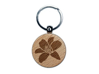 Daylily Lily Flower Engraved Wood Round Keychain Tag Charm