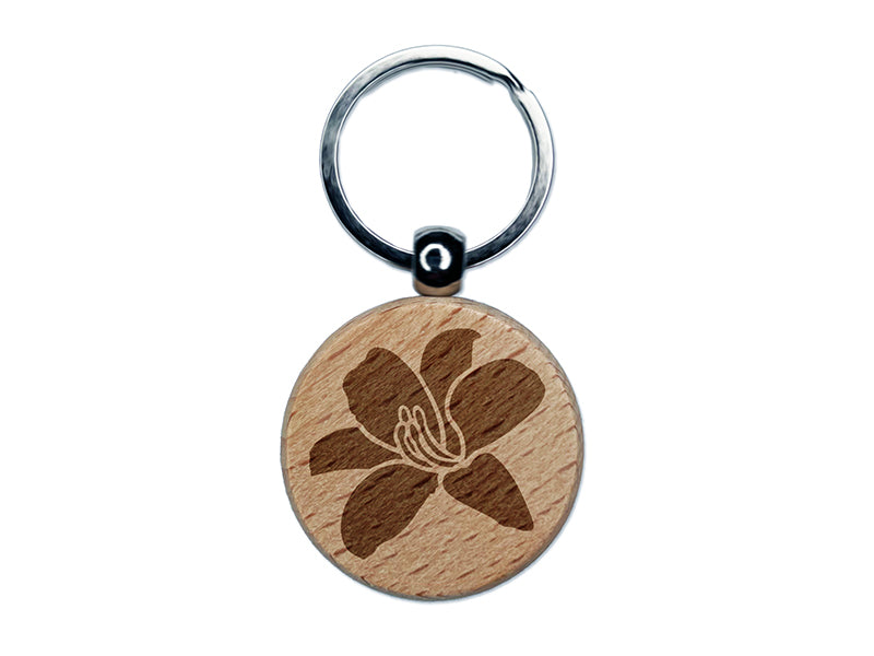 Daylily Lily Flower Engraved Wood Round Keychain Tag Charm