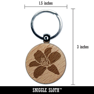 Daylily Lily Flower Engraved Wood Round Keychain Tag Charm