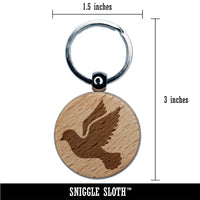 Dove Flying Silhouette Bird Engraved Wood Round Keychain Tag Charm