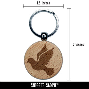 Dove Flying Silhouette Bird Engraved Wood Round Keychain Tag Charm