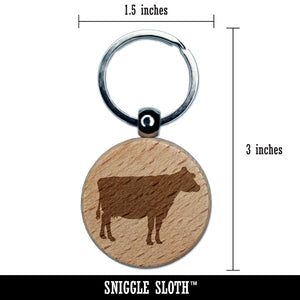 Solid Cow Farm Animal Engraved Wood Round Keychain Tag Charm