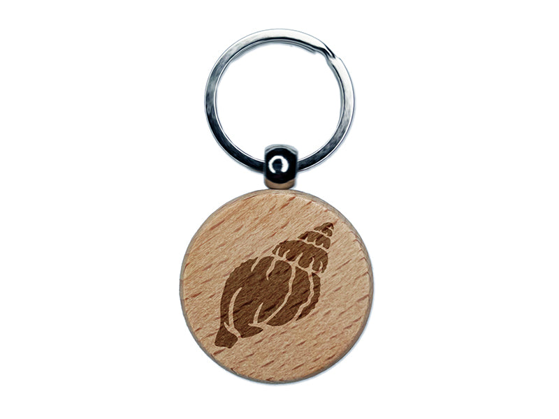 Tulip Seashell Sea Shell Engraved Wood Round Keychain Tag Charm