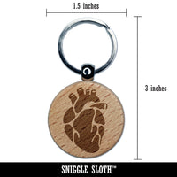 Realistic Heart Four Chambers Anatomy Biology Love Science Engraved Wood Round Keychain Tag Charm