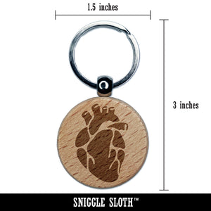 Realistic Heart Four Chambers Anatomy Biology Love Science Engraved Wood Round Keychain Tag Charm