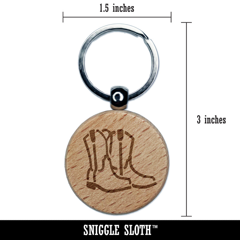 Simple Cowboy Cowgirl Boots Country Farm Life Engraved Wood Round Keychain Tag Charm