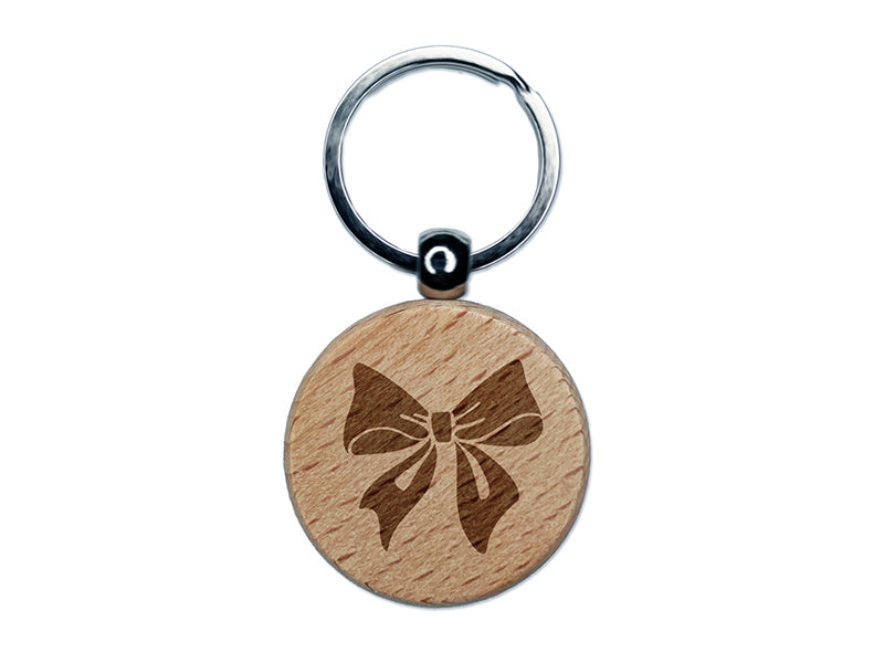 Sweet Bow Gift Presents Birthday Anniversary Christmas Engraved Wood Round Keychain Tag Charm