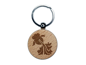 Telescope Goldfish Silhouette Koi Engraved Wood Round Keychain Tag Charm