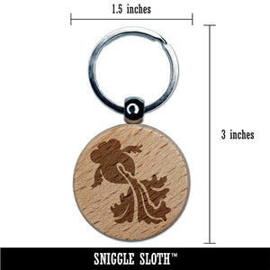 Telescope Goldfish Silhouette Koi Engraved Wood Round Keychain Tag Charm