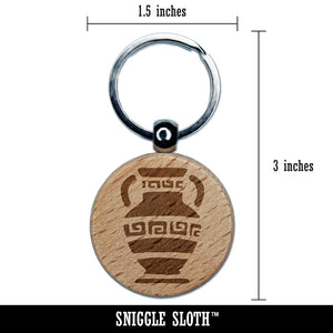 Ancient Greek Pottery Vase Engraved Wood Round Keychain Tag Charm