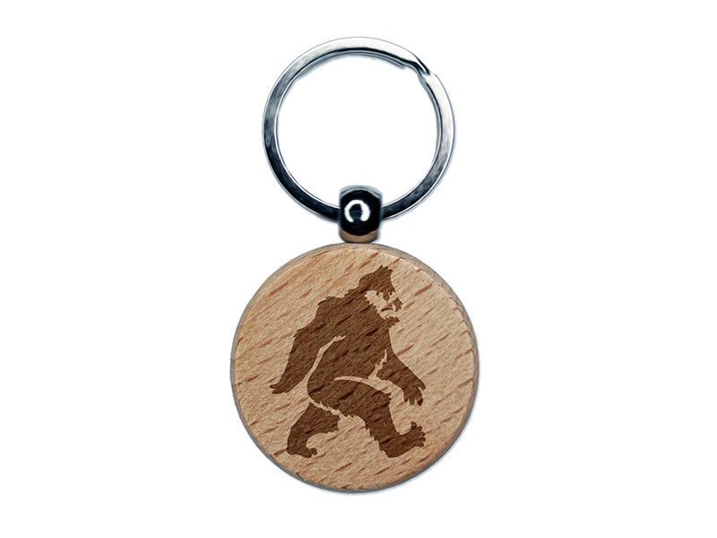 Bigfoot Sasquatch Mythical Creature Cryptid Walking Engraved Wood Round Keychain Tag Charm