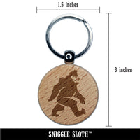 Bigfoot Sasquatch Mythical Creature Cryptid Walking Engraved Wood Round Keychain Tag Charm