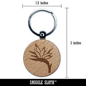 Bird of Paradise Tropical Flower Flora Engraved Wood Round Keychain Tag Charm