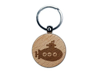 Cartoon Submarine Boat Aquatic Underwater Vehicle with Periscope and Propeller Engraved Wood Round Keychain Tag Charm