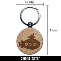 Cartoon Submarine Boat Aquatic Underwater Vehicle with Periscope and Propeller Engraved Wood Round Keychain Tag Charm