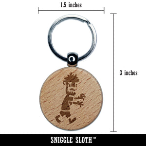 Cute Zombie Monster Undead Walking Halloween Engraved Wood Round Keychain Tag Charm