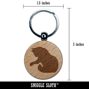 Fluffy Cat Kitten Hitting Something with Paw Claw Engraved Wood Round Keychain Tag Charm