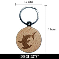 Hammerhead Shark Silhouette Engraved Wood Round Keychain Tag Charm