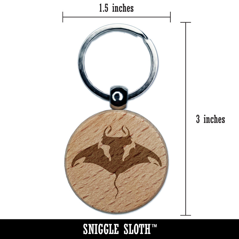 Manta Ray Devilfish Sea Ocean Creature Engraved Wood Round Keychain Tag Charm