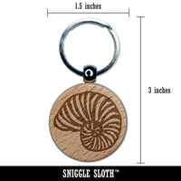 Nautilus Beach Sea Shell Engraved Wood Round Keychain Tag Charm