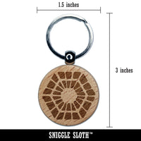 Scandinavian Geometric Hexagon Pattern Engraved Wood Round Keychain Tag Charm