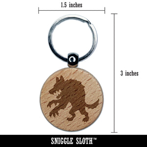 Werewolf Monster Wolf Man Silhouette Halloween Engraved Wood Round Keychain Tag Charm