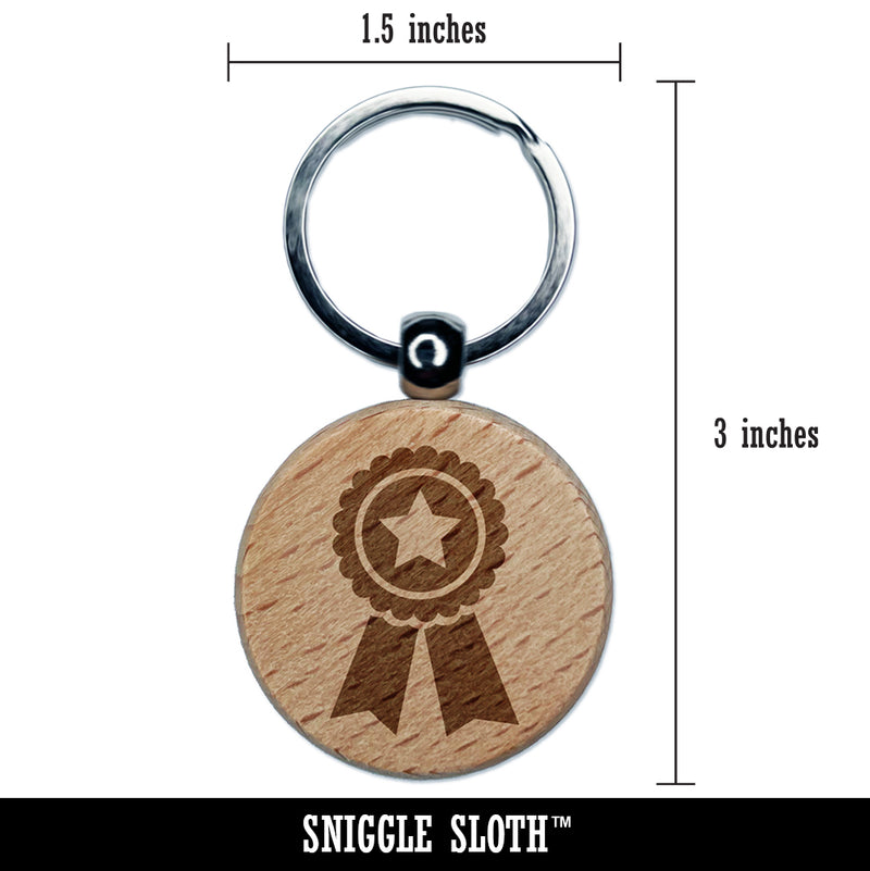 Award Prize Ribbon Engraved Wood Round Keychain Tag Charm