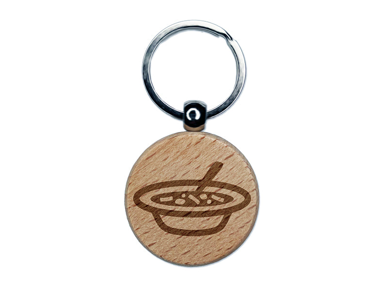 Bowl of Soup Engraved Wood Round Keychain Tag Charm