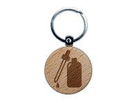 Dropper Bottle Engraved Wood Round Keychain Tag Charm