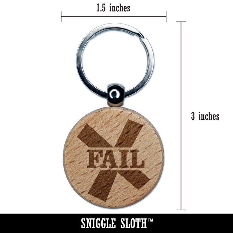 Fail X Mark Engraved Wood Round Keychain Tag Charm