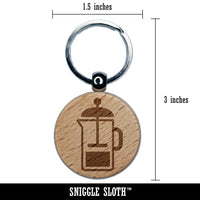 French Press Coffee Engraved Wood Round Keychain Tag Charm