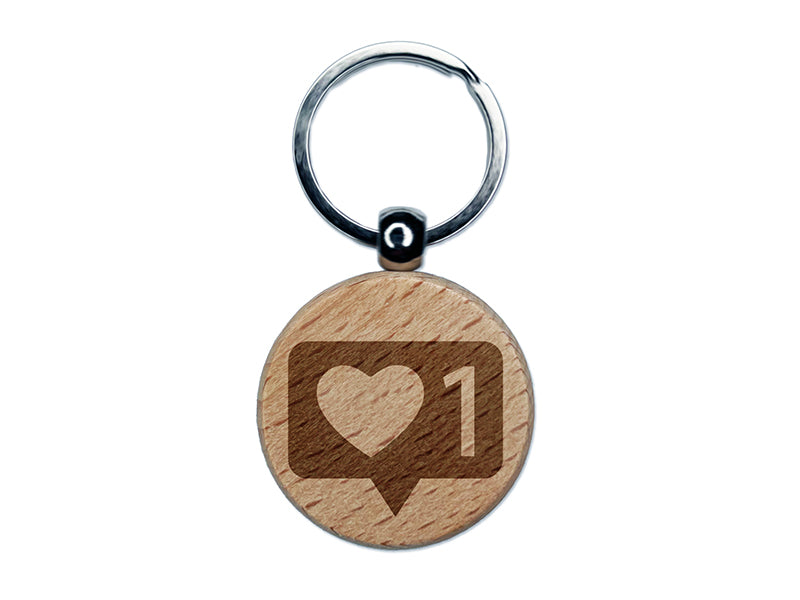 Like Heart Plus One Engraved Wood Round Keychain Tag Charm