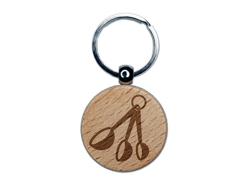 Measuring Spoons Baking Cooking Engraved Wood Round Keychain Tag Charm